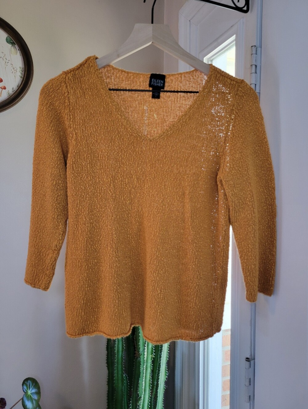 Eileen Fisher Open Knit Boat Neck Sweater Im Color Tangerine, Size Womens Large